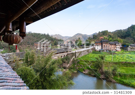 view of Chengyang Wind and Rain Bridge and gardens 31481309