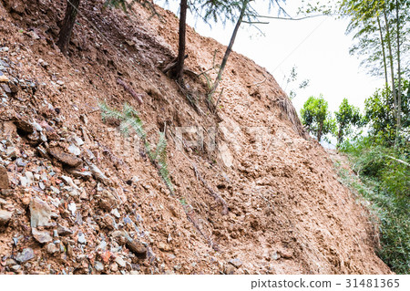path through mudslide on mountain slope in Dazhai path through mudslide on mountain slope in Dazhai 31481365