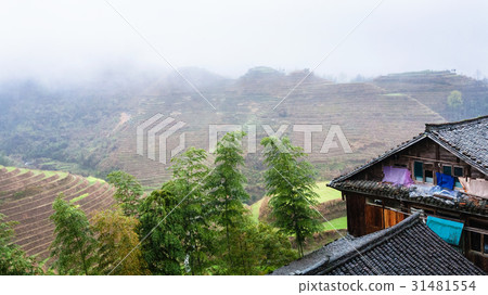 houses in Tiantouzhai village and terraced hills 31481554