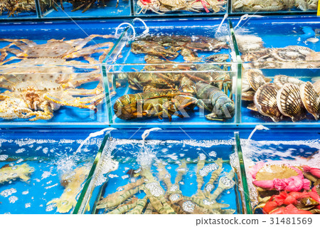 crabs, scallops in fish market in Guangzhou city crabs, scallops in fish market in Guangzhou city 31481569