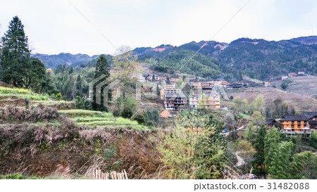 view of Tiantouzhai village in terraced hills view of Tiantouzhai village in terraced hills 31482088