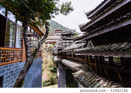 houses and Dong people style bridge in Jiangdi houses and Dong people style bridge in Jiangdi 31482196