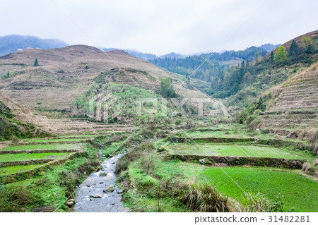 water stream between terraced fields of Dazhai 31482281