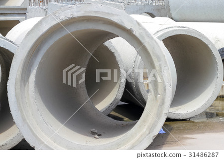 concrete drainage pipes on concrete floor  31486287