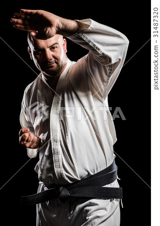 Fighter performing karate stance 31487320