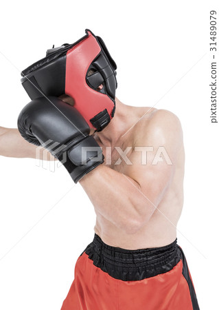 Side view of boxer hitting straight 31489079