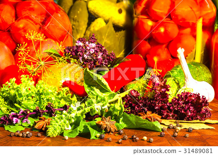 still life from marinated and fresh vegetables 31489081
