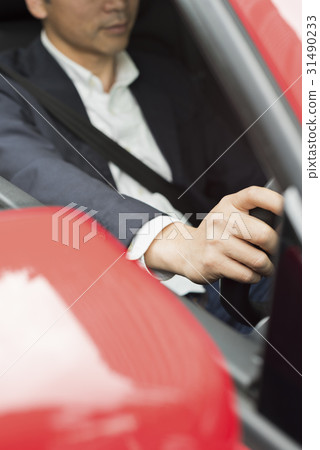 Casual middle businessman red car Casual middle businessman red car 31490233