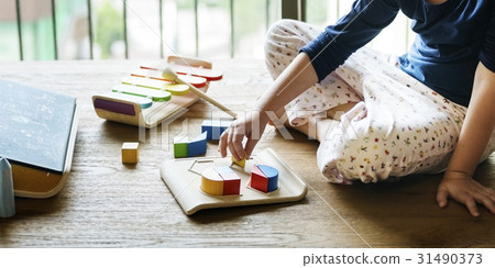 Little Girl Playing Toys Concept Little Girl Playing Toys Concept 31490373