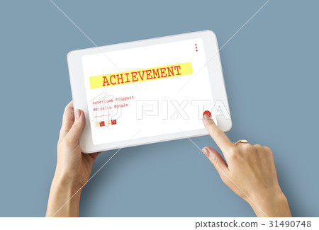 Startup new business competition plan word on digital tablet 31490748