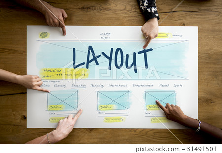 Workers working on banner network graphic overlay on desk 31491501