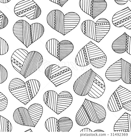Hearts and stripes hand drawn abstract pattern 31492369