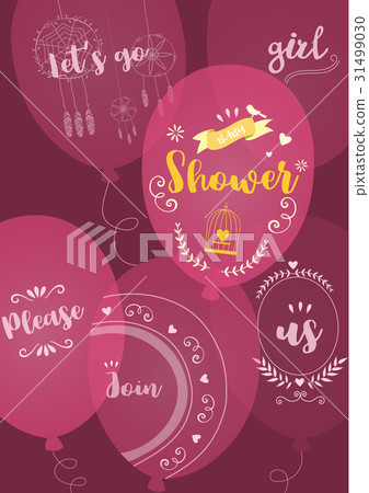 Baby Shower card with balloons flying,invitation Baby Shower card with balloons flying,invitation 31499030