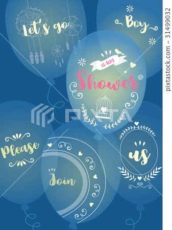 Baby Shower card with balloons flying,invitation Baby Shower card with balloons flying,invitation 31499032