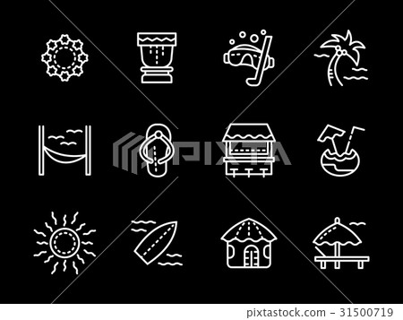Hawaii white line vector icons set - Stock Illustration [31500719] - PIXTA