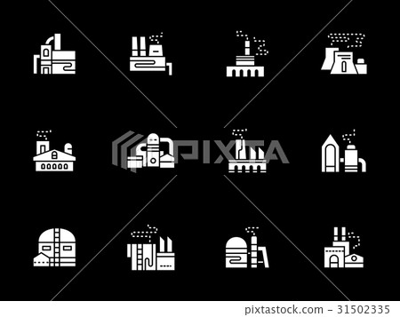 White glyph vector icons for industrial factories - Stock Illustration ...