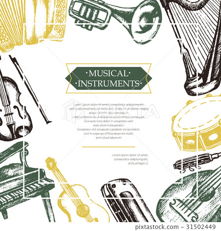 Musical Instruments - color hand drawn postcard 31502449