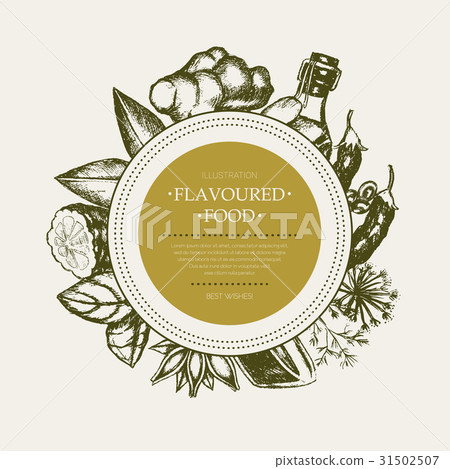 Natural Products - vector hand drawn round banner. 31502507