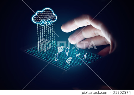 Cloud computing concept, Woman using smartphone Cloud computing concept, Woman using smartphone 31502574