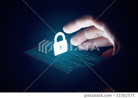 Cyber security concept man hand protection network Cyber security concept man hand protection network 31502575