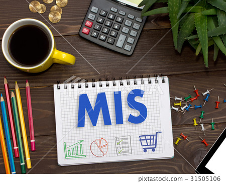Notebook with a notes MIS on the office table Notebook with a notes MIS on the office table 31505106