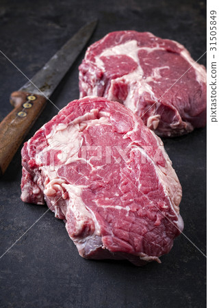 Dry Aged Rib Eye Steak on old Metal Sheet 31505849
