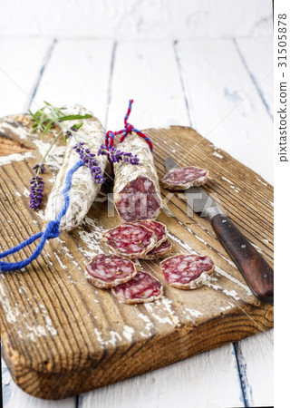 Salami sliced on Cutting Board Salami sliced on Cutting Board 31505878