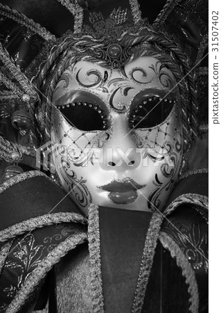 red carnival mask, black and white image red carnival mask, black and white image 31507402