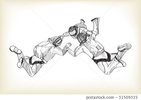 skydiving man parachutist, free hand drawing skydiving man parachutist, free hand drawing 31509335