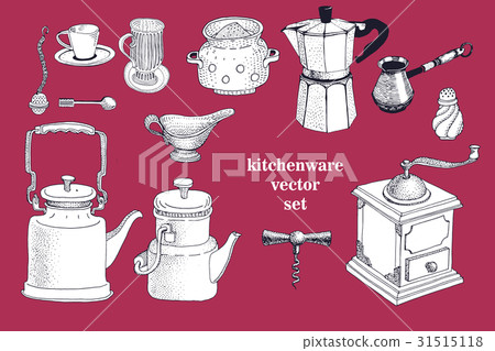 Vector set of hand drawn kitchenware. Vector set of hand drawn kitchenware. 31515118