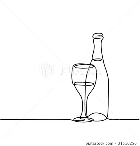 Wine bottle and glass contour. - Stock Illustration [31516256] - PIXTA