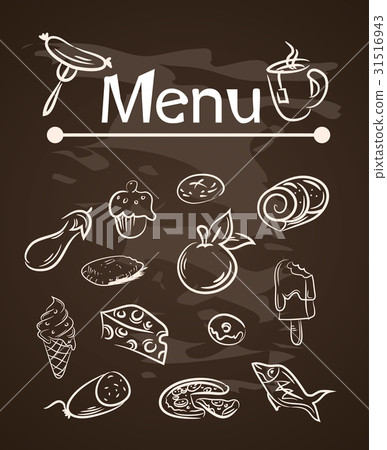 vector food menu elements on chalk board set - Stock Illustration ...