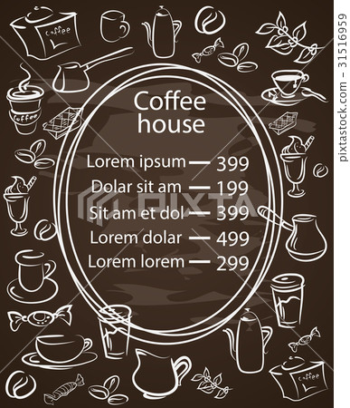 Coffee house chalkboard menu with a central oval 31516959