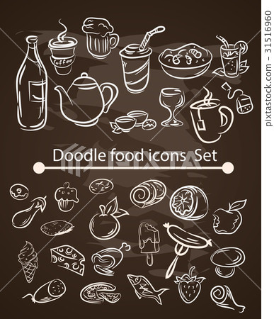 vector food menu elements on chalk board set  31516960