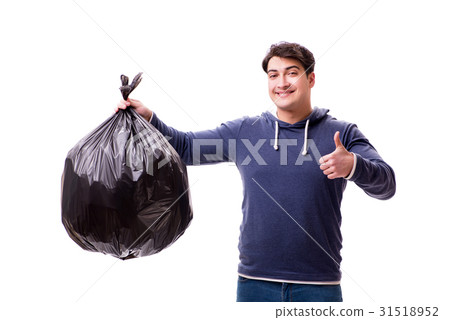 Man with garbage sack isolated on white Man with garbage sack isolated on white 31518952