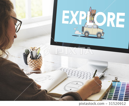 Illustration of discovery journey road trip traveling on computer 31520912