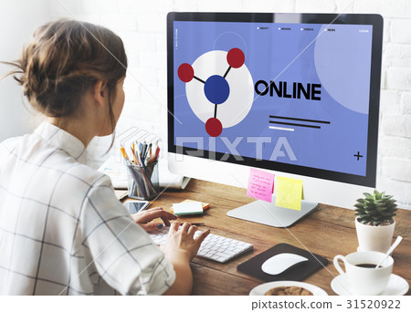 Woman connected with social network online community 31520922