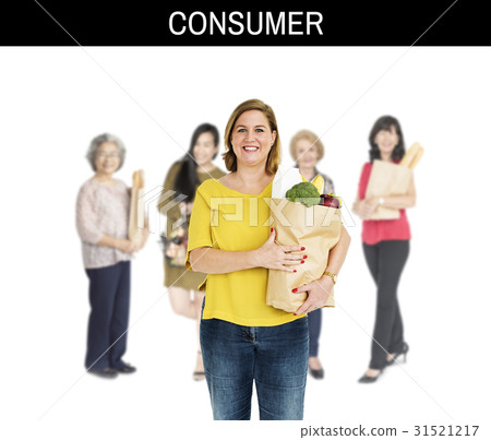 Diversity Women Buy Food Supermarket Studio Isolated Diversity Women Buy Food Supermarket Studio Isolated 31521217