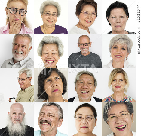 Set of Diversity Senior Adult People Face Expression Studio Collage 31521574