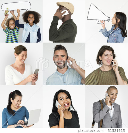Set of Diverse People With Telephone Communication Studio Collage Set of Diverse People With Telephone Communication Studio Collage 31521615