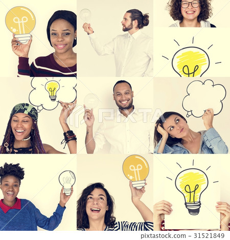 Set of Diversity People Holding Light Bulb Studio Portrait 31521849