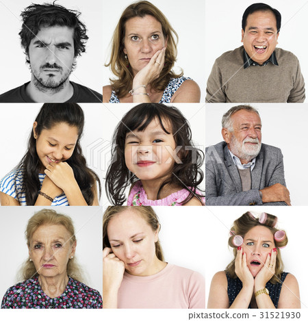 Set of Diversity People Face Expression Emotion Studio Collage 31521930