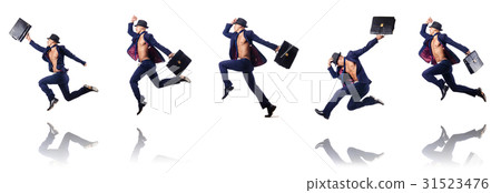 Jumping businessman isolated on white Jumping businessman isolated on white 31523476