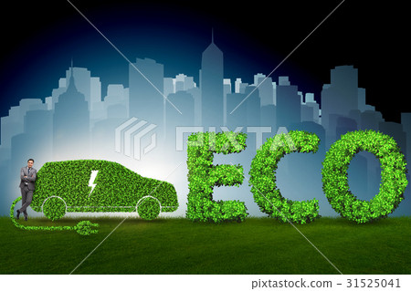 Businessman in green electric car concept Businessman in green electric car concept 31525041