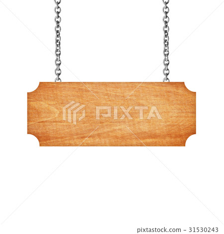 Wooden sign hanging on a chain isolated on white Wooden sign hanging on a chain isolated on white 31530243
