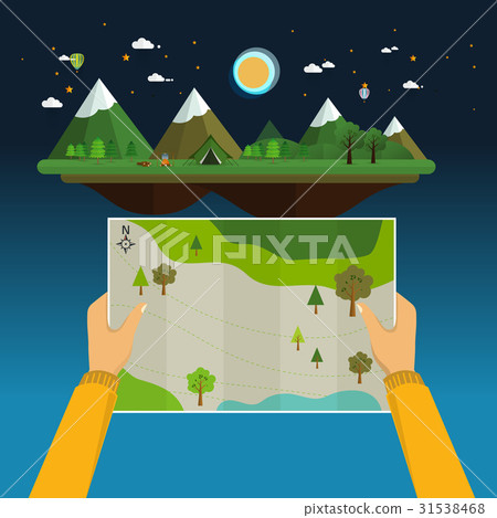 Man on a hiking trip holding a map Man on a hiking trip holding a map 31538468