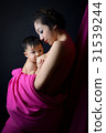 asian mother holding and breast feeding her baby 31539244