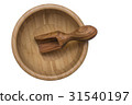 Olive wood scoop and wooden bowl on white 31540197
