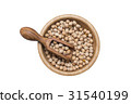 Chickpea and olive wood scoop in a wooden cup 31540199