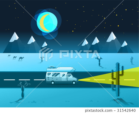 traveler truck driving on the road to desert  31542640
